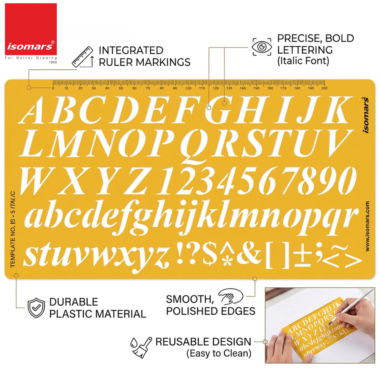 Isomars Letter Stencil Combo Set – Italic & Standard Alphabet Templates with Uppercase, Lowercase, Numbers & Symbols, Reusable Drawing, Craft, Sign Making & DIY Lettering Stencils - Isomars