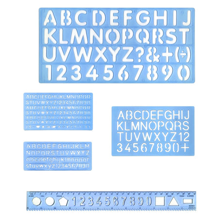 Isomars Lettering Stencil Set of 5, Reusable Alphabet & Number Templates with 4 Letter Stencils and 12 Inch Ruler, Uppercase, Lowercase, Symbols in 8mm, 10mm, 20mm & 30mm for Sign Making, DIY Crafts & School Projects - Isomars