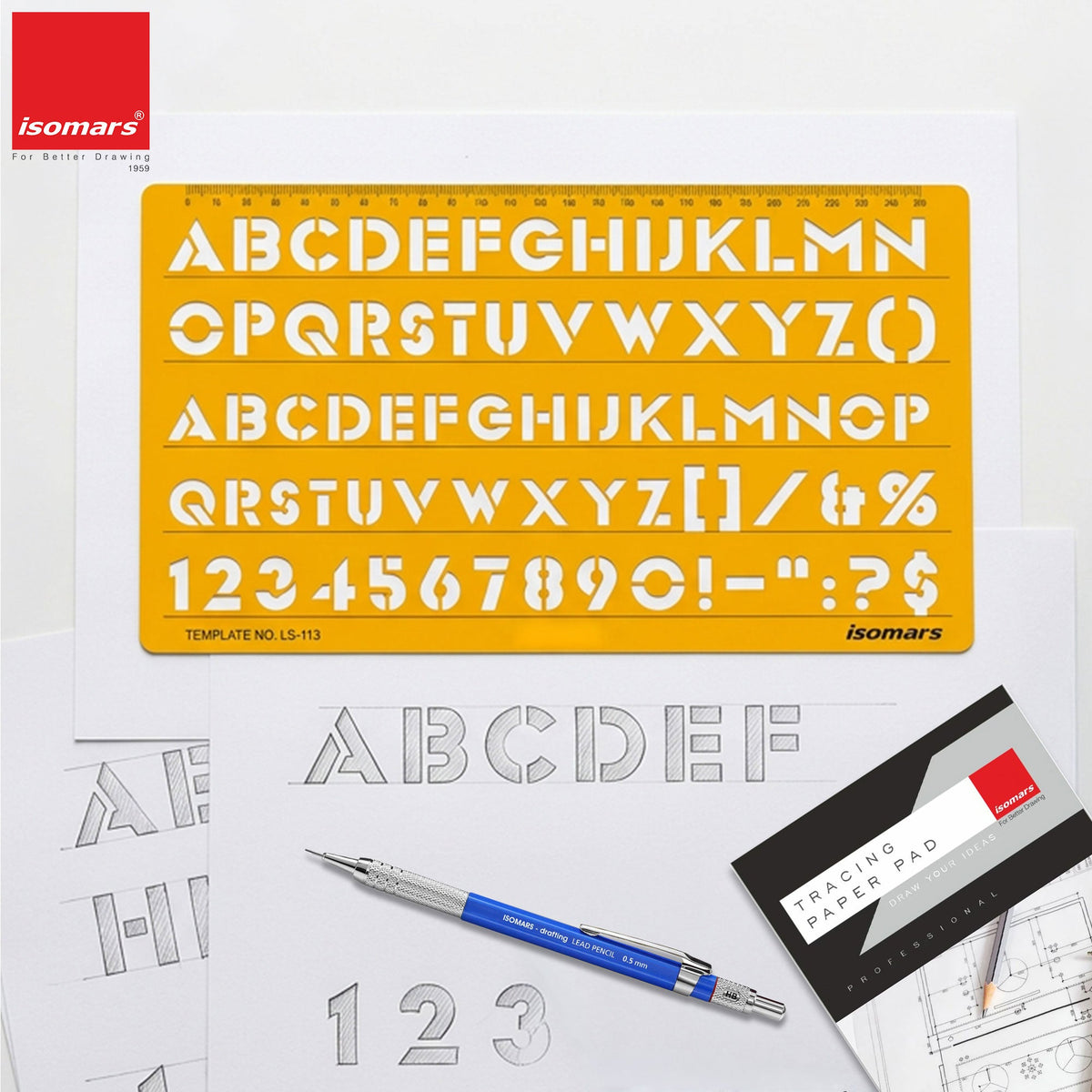 Isomars Lettering Stencil Template with Alphabet & Number Guide LS-113 - Isomars