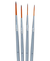Isomars Long Hair Liner Brush Set of 4 - Taklon Hair, Sizes 0, 2, 4, 6 - Isomars