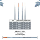 Isomars Long Hair Liner Brush Set of 4 - Taklon Hair, Sizes 0, 2, 4, 6 - Isomars