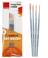 Isomars Long Hair Liner Brush Set of 4 - Taklon Hair, Sizes 0, 2, 4, 6 - Isomars