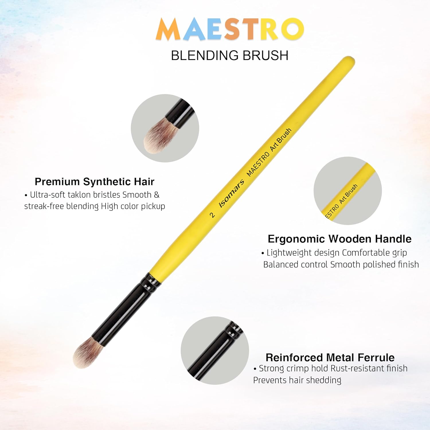 Isomars Maestro Blending Brush Set of 4 - Professional Round Artist Brushes for Soft Blending, Shading and Transitions - Colorful Wooden Handles - Sizes 2, 4, 6, 8 - Isomars