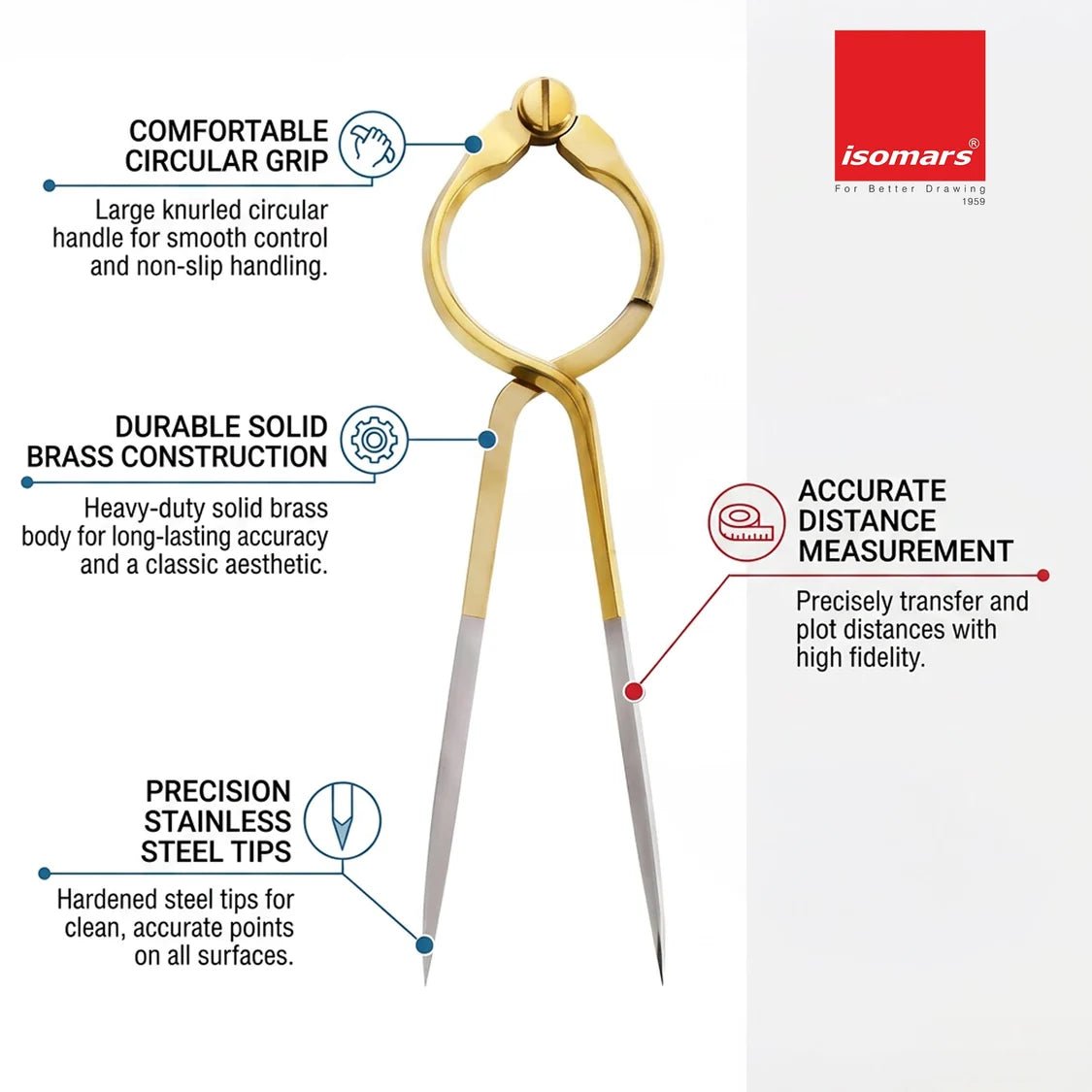 Isomars Marine Navigation One-Hand Divider 7" / 17.5 cm | Brass Nautical Tool - Isomars