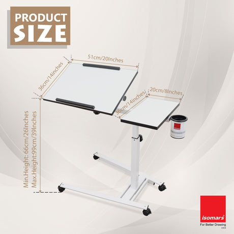 Isomars Metal 360° Rotatable Table Laptop Table Study Desk, Caster Lockable Wheels, & Height Adjustable for Breakfast Table, Work from Home & Online Classes - Isomars