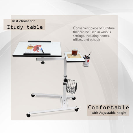 Isomars Metal 360° Rotatable Table Laptop Table Study Desk, Caster Lockable Wheels, & Height Adjustable for Breakfast Table, Work from Home & Online Classes - Isomars