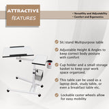 Isomars Metal 360° Rotatable Table Laptop Table Study Desk, Caster Lockable Wheels, & Height Adjustable for Breakfast Table, Work from Home & Online Classes - Isomars