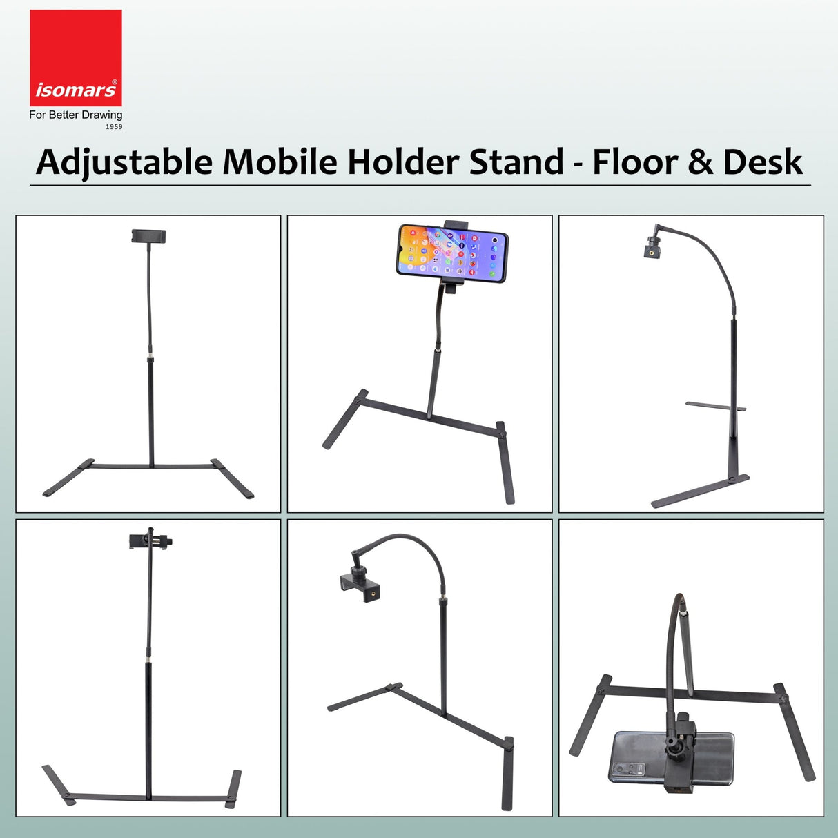 Isomars Mobile Stand | Overhead Smartphone Stand for Capturing Photos, Videos | Ideal for Online Teaching, Studios, Home, Binge Watch, Meetings, Recording Activities etc. - Isomars