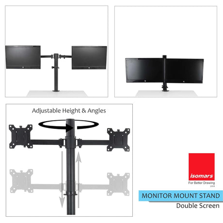 Isomars Monitor Arm Mount Stand Double Screen (Monitor) - Adjustable Height & Angles - Isomars