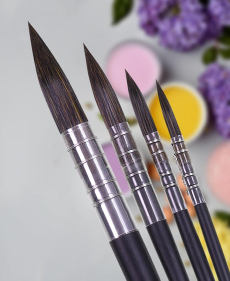 Isomars Mop Brush Set of 4 - Professional Watercolor Paint Brushes- Round Wash Brushes Ideal for Watercolor, Acrylic, Gouache, and Ink - Artist Grade Soft Synthetic Hair (Size: 0, 2, 4 & 8) - Isomars