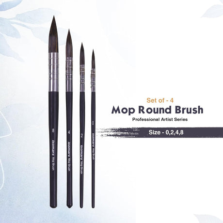 Isomars Mop Brush Set of 4 - Professional Watercolor Paint Brushes- Round Wash Brushes Ideal for Watercolor, Acrylic, Gouache, and Ink - Artist Grade Soft Synthetic Hair (Size: 0, 2, 4 & 8) - Isomars