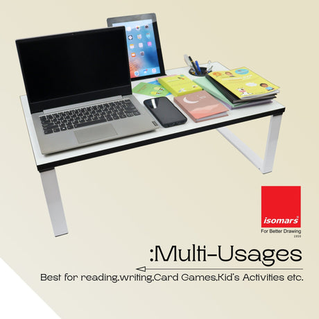 Isomars Multipurpose Bed Desk / Floor Desk Laptop Study Table for Work from Home, Online Classes, Card Games and Kid's Activities, Length - 76 cm, Width - 43 cm and Height - 25 cm (White) - Isomars