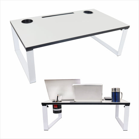 Isomars Multipurpose Bed Desk / Floor Desk Laptop Study Table for Work from Home, Online Classes, Card Games and Kid's Activities, Length - 76 cm, Width - 43 cm and Height - 25 cm (White) - Isomars