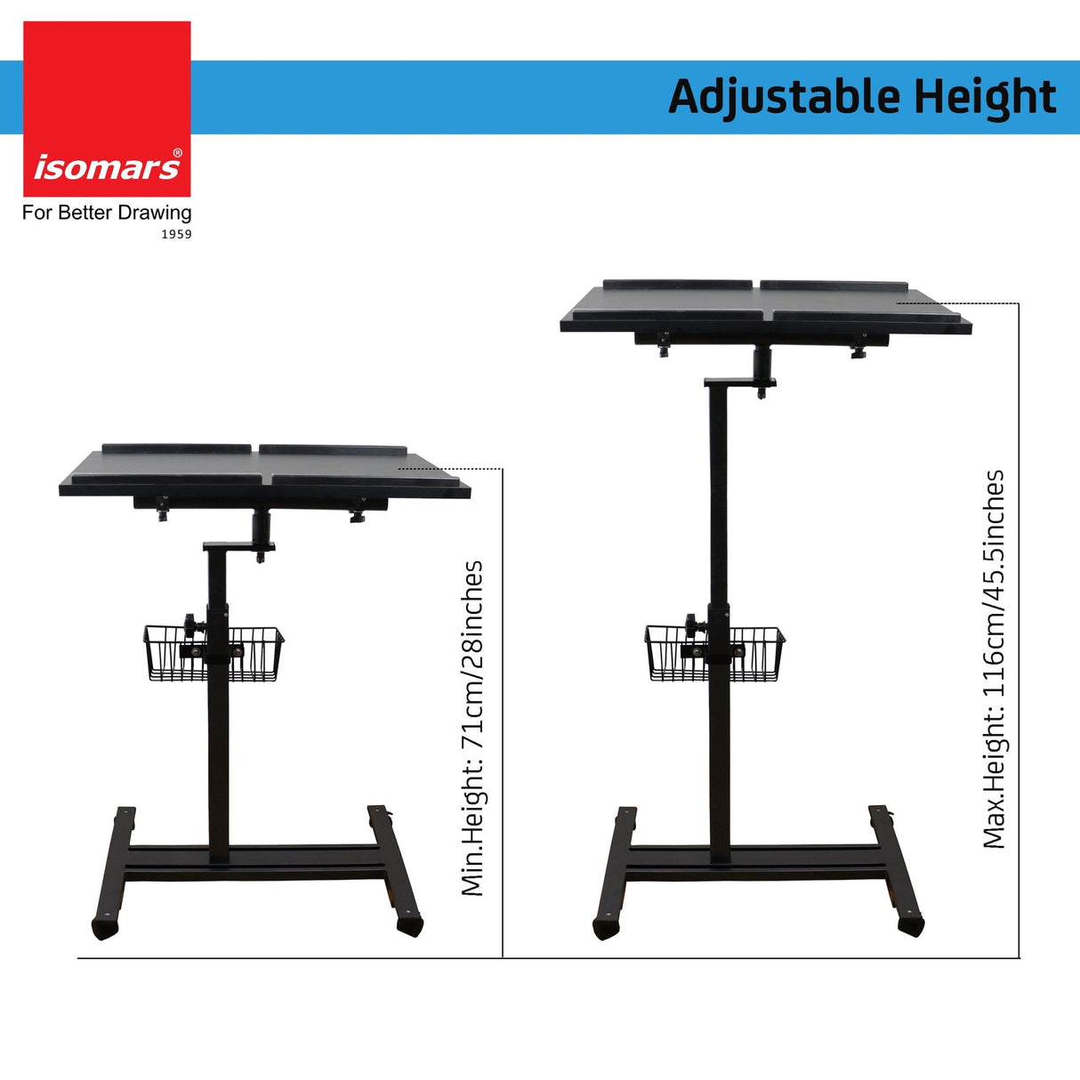 Isomars Multipurpose Laptop Table Hospital Table Study Desk, Caster Lockable Wheels, & Height Adjustable for Breakfast Table, Work from Home & Online Classes (Table Top - 24'' x 16'') - Isomars