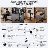 Isomars Multipurpose Laptop Table Study Desk, Caster Lockable Wheels, & Height Adjustable for Breakfast Table, Work from Home & Online Classes (White) - Isomars