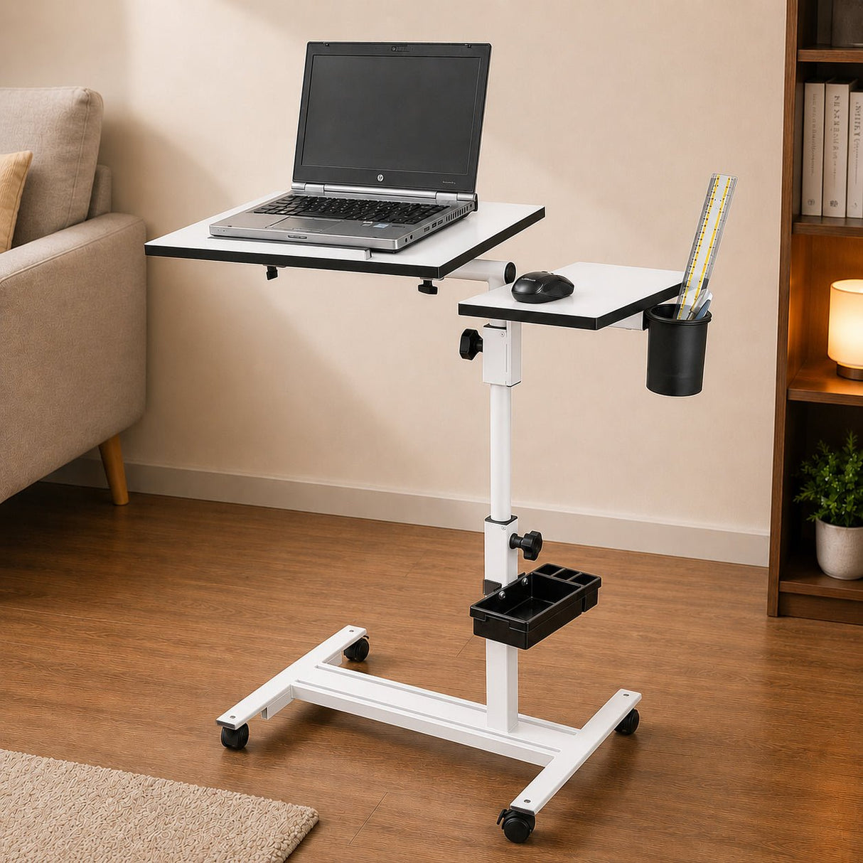 Isomars Multipurpose Laptop Table Study Desk, Caster Lockable Wheels, & Height Adjustable for Breakfast Table, Work from Home & Online Classes (White) - Isomars