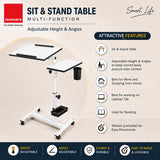 Isomars Multipurpose Laptop Table Study Desk, Caster Lockable Wheels, & Height Adjustable for Breakfast Table, Work from Home & Online Classes (White) - Isomars