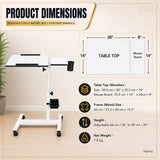 Isomars Multipurpose Laptop Table Study Desk, Caster Lockable Wheels, & Height Adjustable for Breakfast Table, Work from Home & Online Classes (White) - Isomars