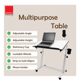 Isomars Multipurpose Laptop Table Study Desk Drawing Table, Caster Lockable Wheels, Adjustable Height and Angle for Work from Home, Office, Bedroom - Black (Alloy Steel) - Isomars