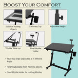 Isomars Multipurpose Laptop Table Study Desk Drawing Table, Caster Lockable Wheels, Adjustable Height and Angle for Work from Home, Office, Bedroom - Black (Alloy Steel) - Isomars