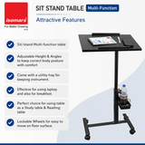 Isomars Multipurpose Laptop Table Study Desk, Lockable Wheels, & Adjustable Height And Angle For Breakfast Table, Wfh & Online Classes (Black) - Isomars