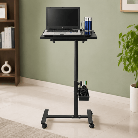 Isomars Multipurpose Laptop Table Study Desk, Lockable Wheels, & Adjustable Height And Angle For Breakfast Table, Wfh & Online Classes (Black) - Isomars