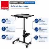 Isomars Multipurpose Laptop Table Study Desk, Lockable Wheels, & Adjustable Height And Angle For Breakfast Table, Wfh & Online Classes (Black) - Isomars