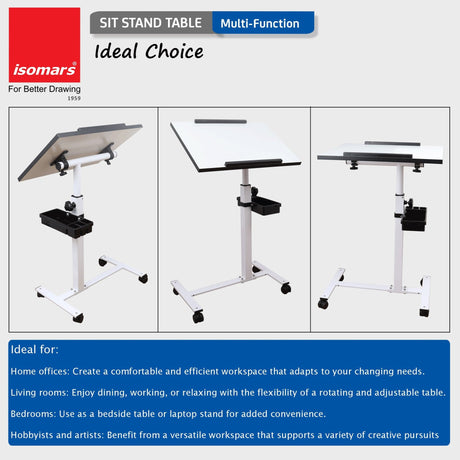 Isomars Multipurpose Laptop Table Study Desk, Lockable Wheels, & Adjustable Height And Angle For Breakfast Table, Wfh & Online Classes (White) - Isomars