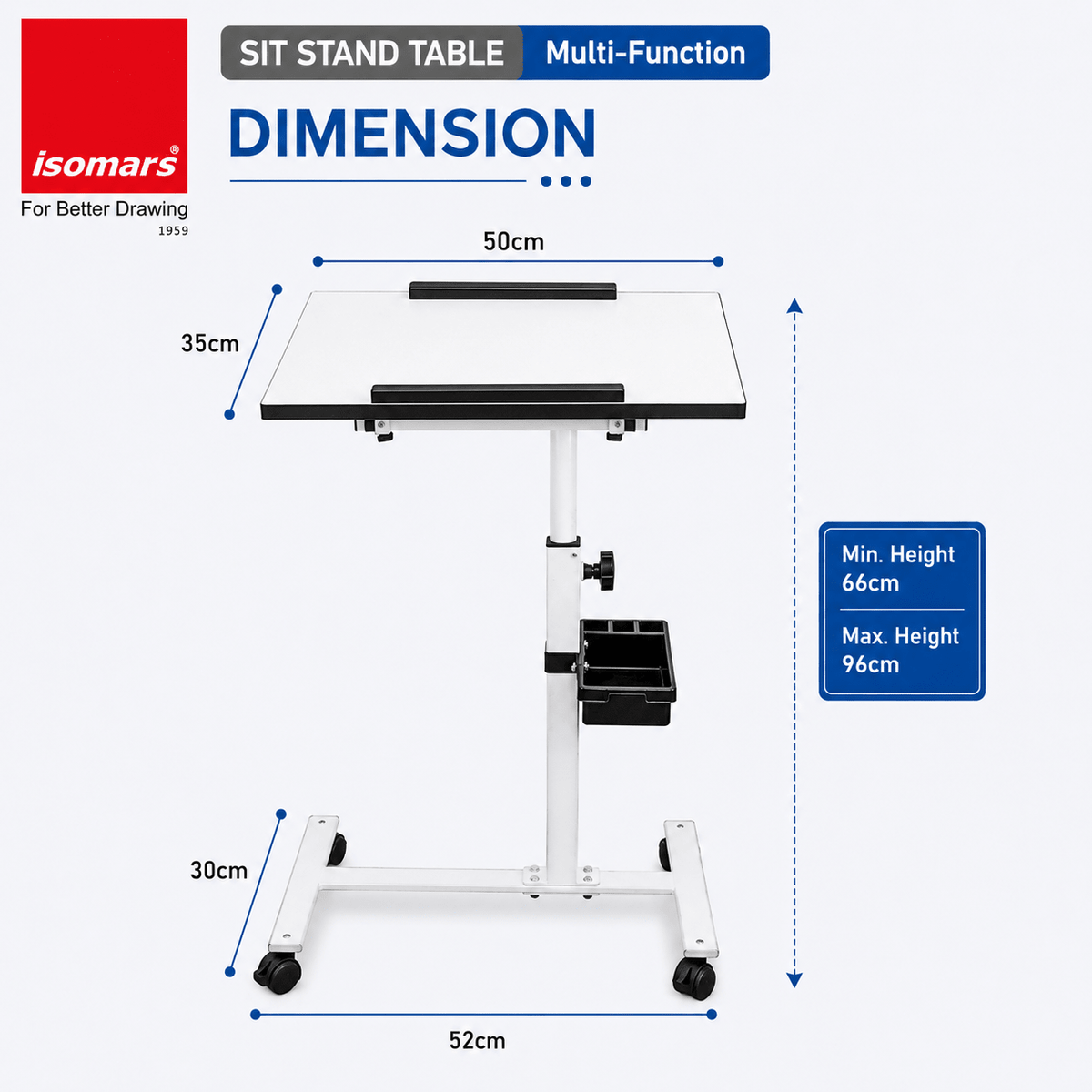 Isomars Multipurpose Laptop Table Study Desk, Lockable Wheels, & Adjustable Height And Angle For Breakfast Table, Wfh & Online Classes (White) - Isomars