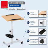 Isomars Multipurpose Laptop Table Study Desk, Lockable Wheels, & Adjustable Height and Angle for Breakfast Table, WFH & Online Classes (Wooden) - Isomars