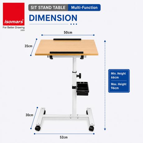 Isomars Multipurpose Laptop Table Study Desk, Lockable Wheels, & Adjustable Height and Angle for Breakfast Table, WFH & Online Classes (Wooden) - Isomars