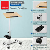 Isomars Multipurpose Laptop Table Study Desk, Lockable Wheels, & Adjustable Height and Angle for Breakfast Table, WFH & Online Classes (Wooden) - Isomars