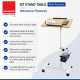 Isomars Multipurpose Laptop Table Study Desk, Lockable Wheels, & Adjustable Height and Angle for Breakfast Table, WFH & Online Classes (Wooden) - Isomars