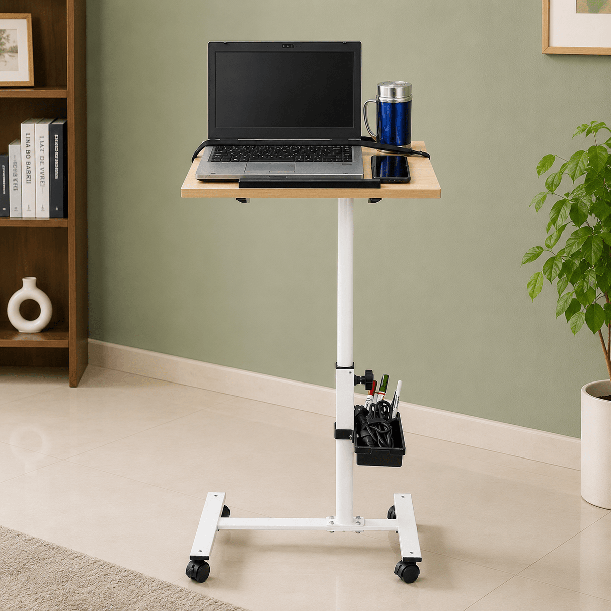 Isomars Multipurpose Laptop Table Study Desk, Lockable Wheels, & Adjustable Height and Angle for Breakfast Table, WFH & Online Classes (Wooden) - Isomars