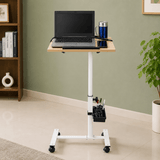 Isomars Multipurpose Laptop Table Study Desk, Lockable Wheels, & Adjustable Height and Angle for Breakfast Table, WFH & Online Classes (Wooden) - Isomars