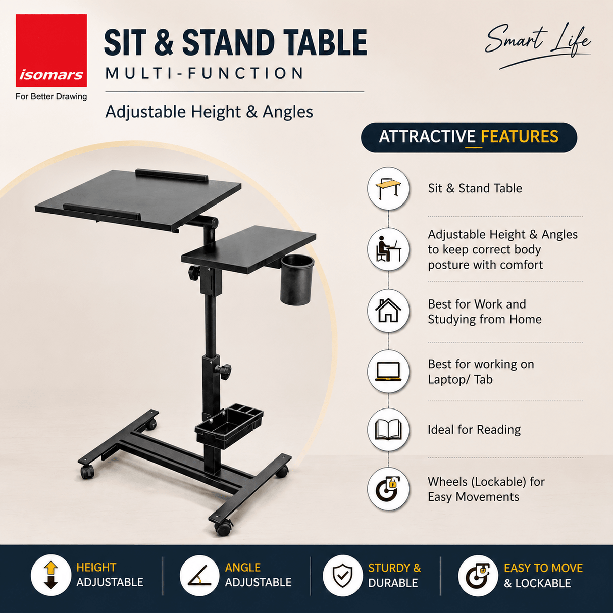 Isomars Multipurpose Study / Laptop Table - LDM3BLACK - Isomars