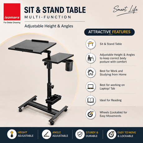 Isomars Multipurpose Study / Laptop Table - LDM3BLACK - Isomars