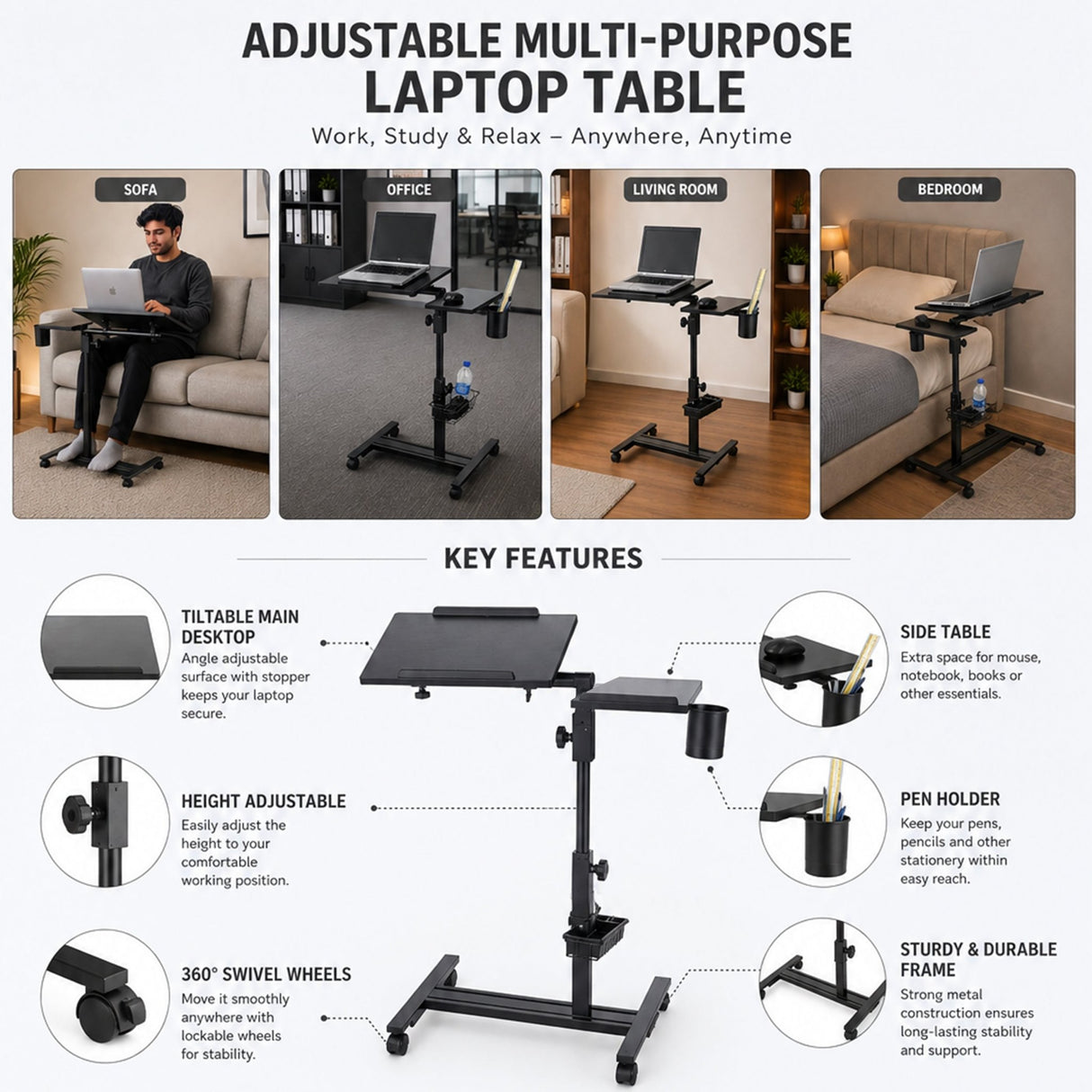 Isomars Multipurpose Study / Laptop Table - LDM3BLACK - Isomars