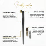 Isomars Oblique Calligraphy Holder with Brass Flange & 2 Professional Nibs for Copperplate and modern calligraphy - Isomars