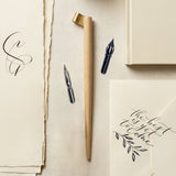 Isomars Oblique Wooden Calligraphy Holder with brass flange, English flex nib & mapping nib for elegant calligraphy and fine lettering - Isomars