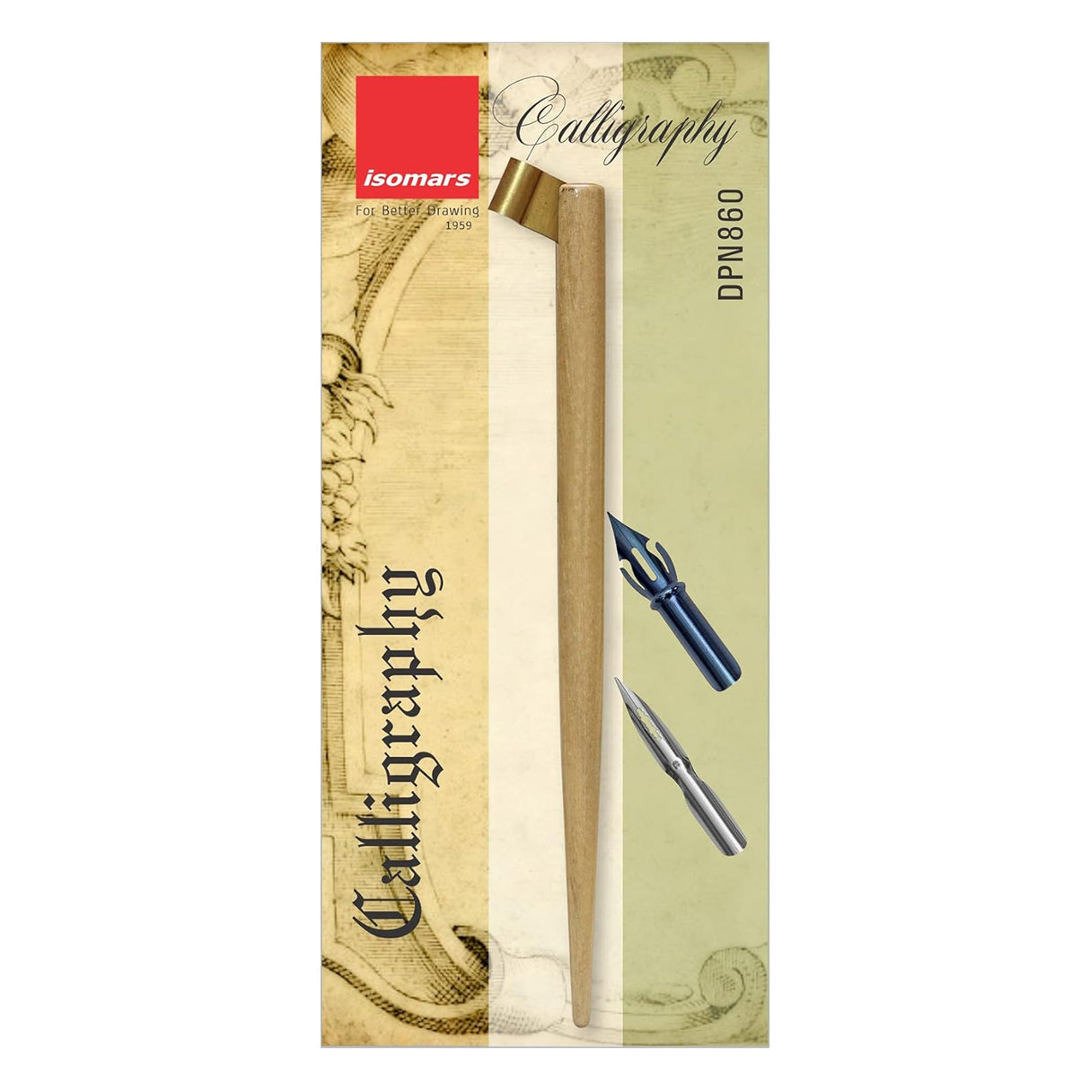 Isomars Oblique Wooden Calligraphy Holder with brass flange, English flex nib & mapping nib for elegant calligraphy and fine lettering - Isomars