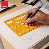 Isomars Organic Chemistry Drawing Template Stencil, Molecular Structure & Chemical Bond Diagram Tool with Benzene Rings, Hexagons, Reaction Symbols and cm/mm Ruler for Students, Chemistry Practicals & Scientific Drafting - Isomars