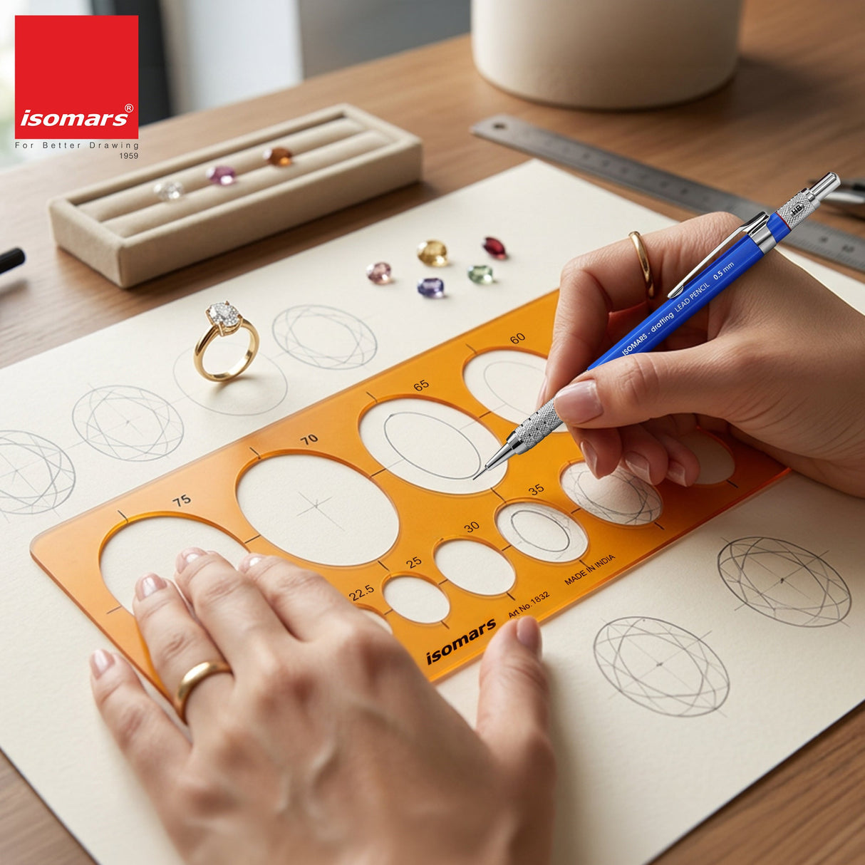 Isomars Oval Drawing Template Stencil | Transparent Ellipse Drafting Template with Multiple Oval Sizes | Geometry & Technical Drawing Tool for Architects, Engineers, Designers, Artists & Students - Isomars