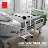 Isomars Overbed Table with Saline Stand | Adjustable Bedside Table with Wheels | Adjustable Height | Hospital Bedside Table with Lockable Wheels Best for Breakfast in Hospital and Home. - Isomars