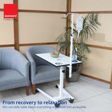 Isomars Overbed Table with Saline Stand | Adjustable Bedside Table with Wheels | Adjustable Height | Hospital Bedside Table with Lockable Wheels Best for Breakfast in Hospital and Home. - Isomars