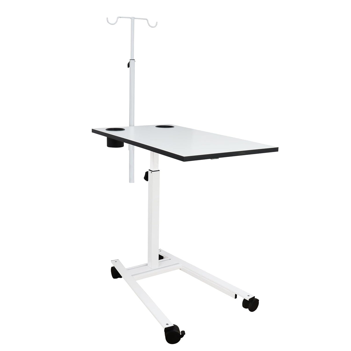 Isomars Overbed Table with Saline Stand | Adjustable Bedside Table with Wheels | Adjustable Height | Hospital Bedside Table with Lockable Wheels Best for Breakfast in Hospital and Home. - Isomars