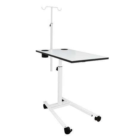 Isomars Overbed Table with Saline Stand | Adjustable Bedside Table with Wheels | Adjustable Height | Hospital Bedside Table with Lockable Wheels Best for Breakfast in Hospital and Home. - Isomars