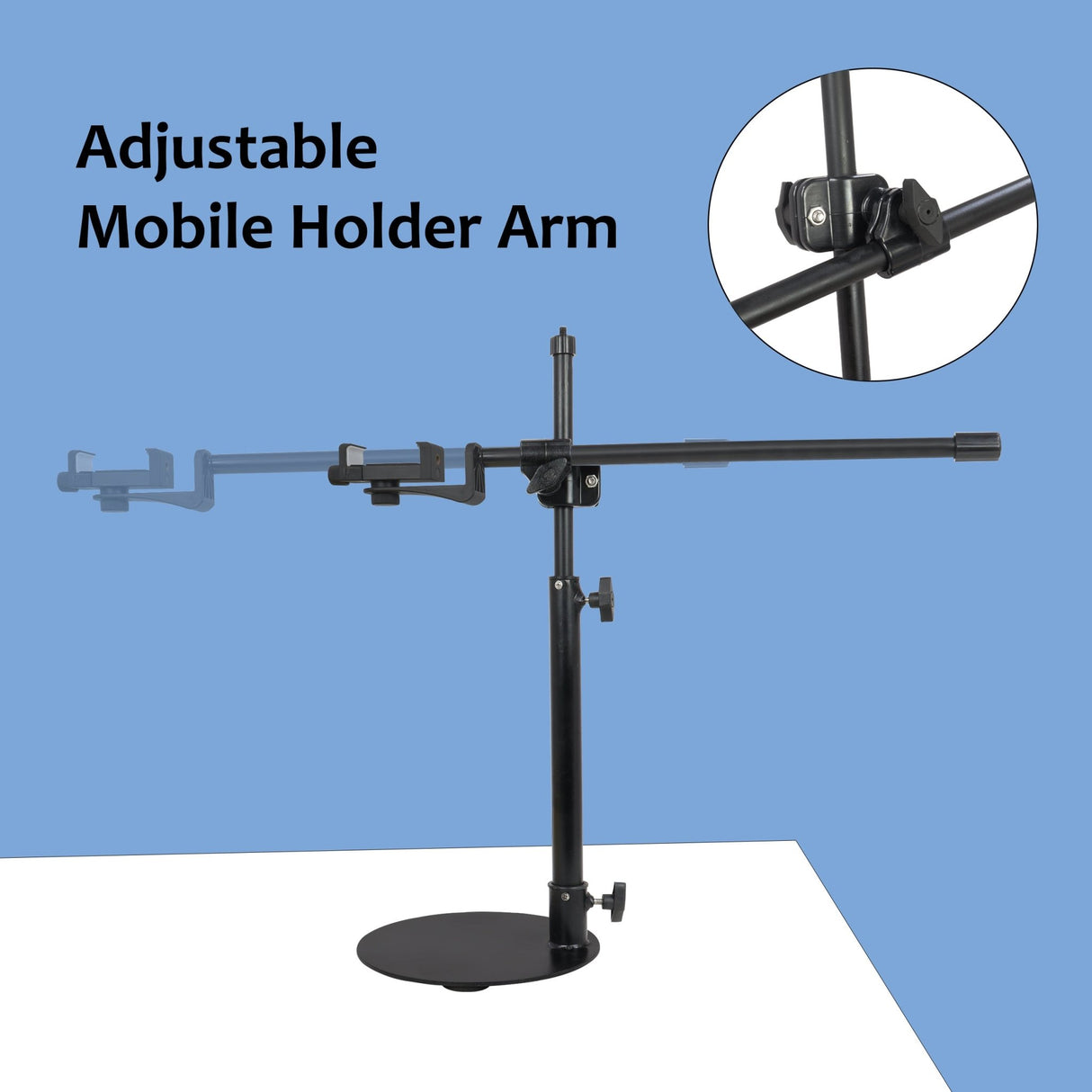 ISOMARS Overhead Mobile Photography Stand with Circular Base, 360° Adjustable Arm with Height Adjustment, Overhead Floor Mobile Stand for Photography, Videography from Overhead Position. - Isomars
