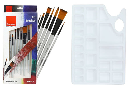 Isomars Paint Brush Set of 7 with Colour Mixing Palette Flat & Round Brush - Isomars