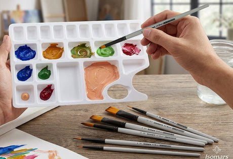 Isomars Paint Brush Set of 7 with Colour Mixing Palette Flat & Round Brush - Isomars